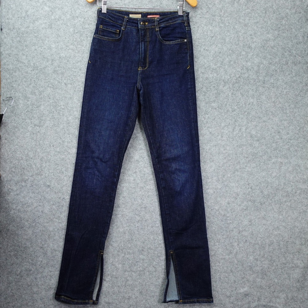 Y2K Straight Slit Jeans Women 27x34 Blue Denim Stretch Tall Pilcro Anthropologie